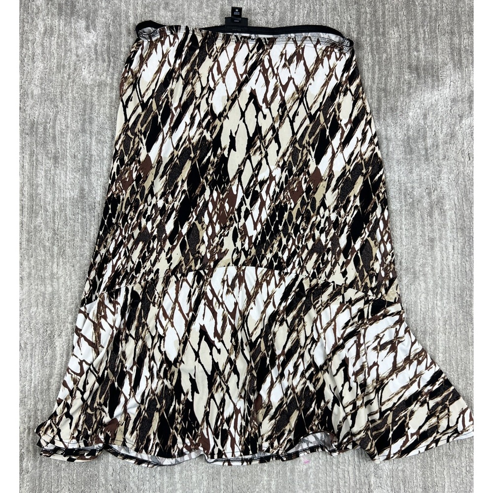 East 5th Skirt Womens Medium Brown Black Diamond Print Midi Flounce Hem Stretch